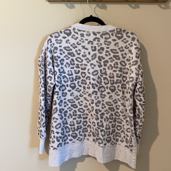 Grey Leopard Hi Lo Boxy Thick Trim Sweatshirt Sz S - Picture 2 of 4